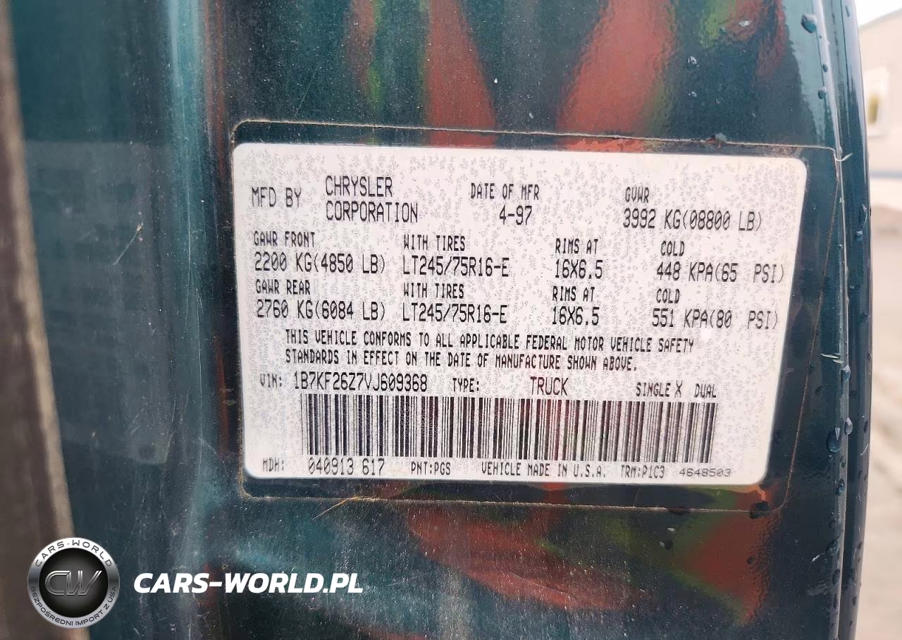1997 Dodge Ram 2500 VIN:1B7KF26Z7VJ609368 - 12