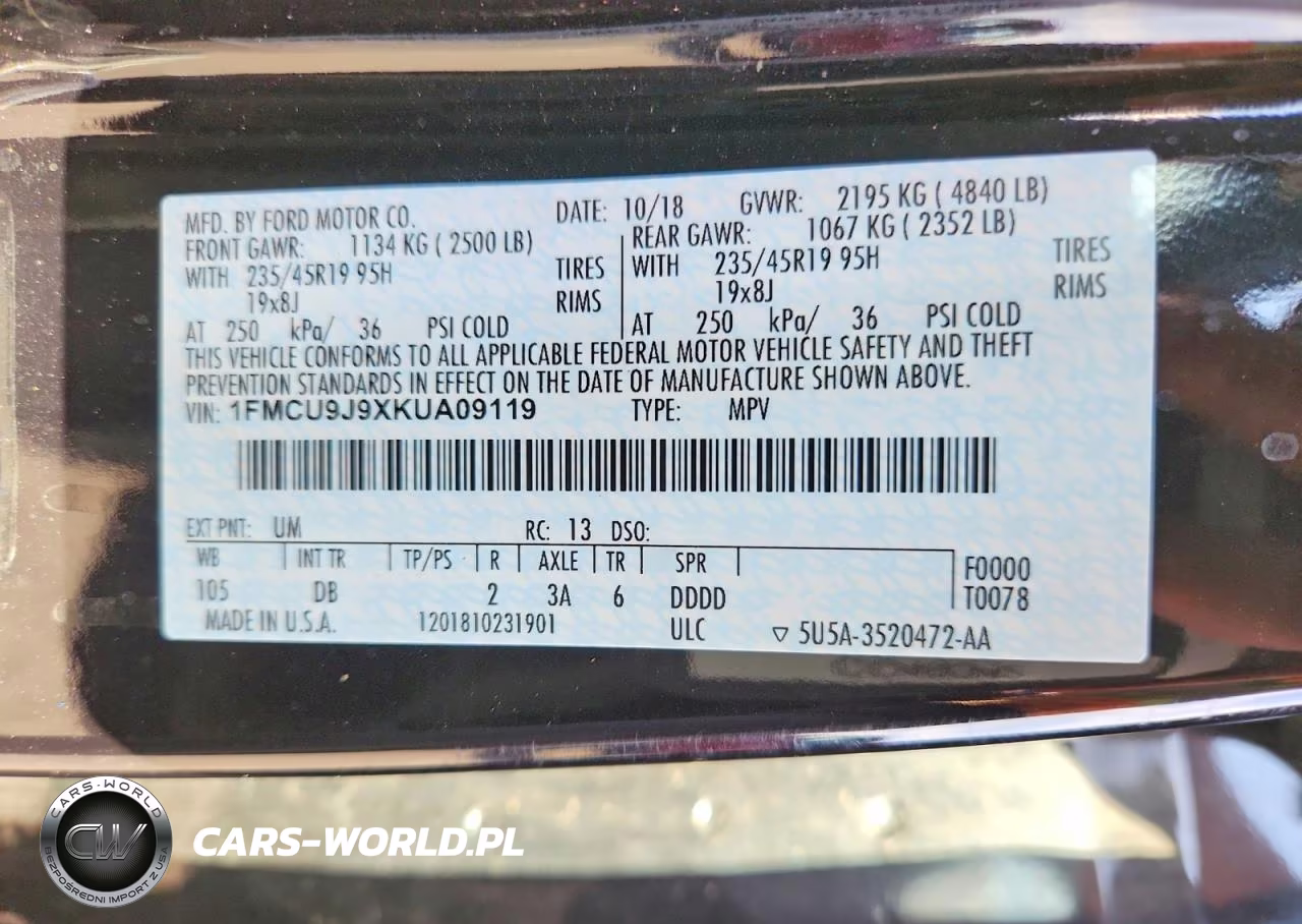 2019 Ford Escape Titanium VIN:1FMCU9J9XKUA09119 - 13
