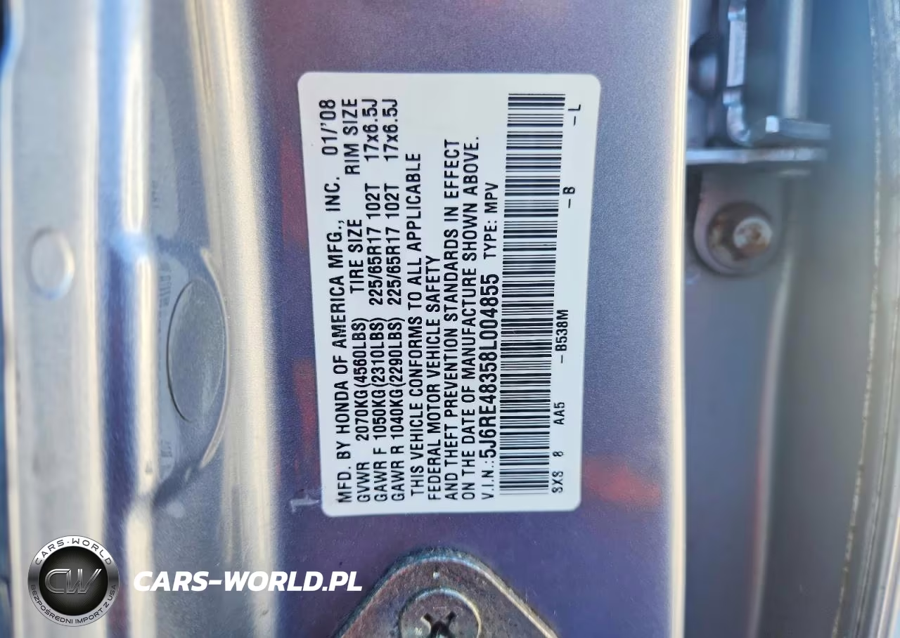 2008 Honda Cr-V Lx VIN:5J6RE48358L004855 - 12