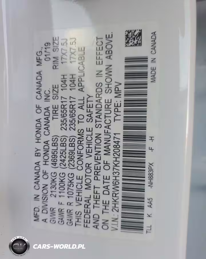 2019 Honda Cr-V Lx VIN:2HKRW6H37KH208471 - 12