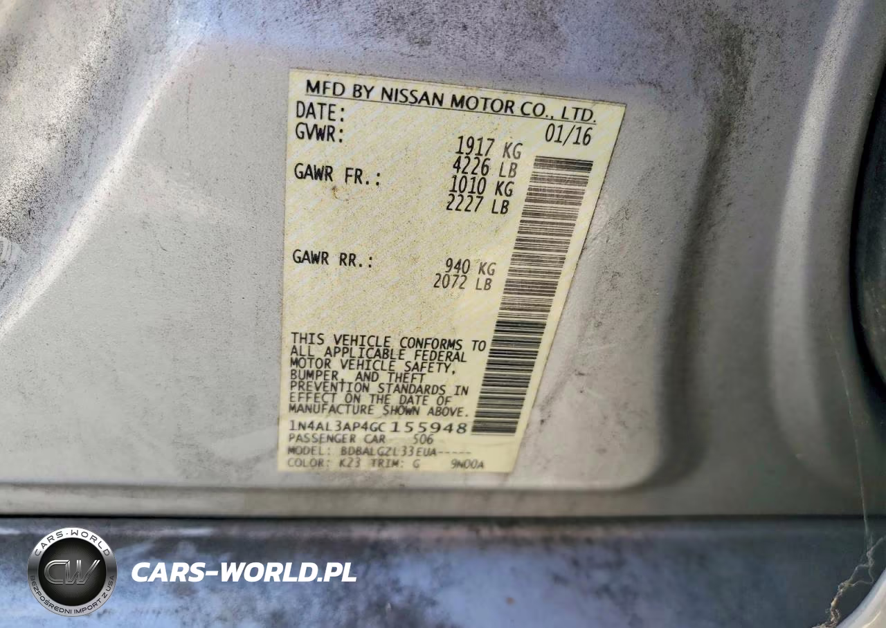 2016 Nissan Altima 2.5 S VIN:1N4AL3AP4GC155948 - 12