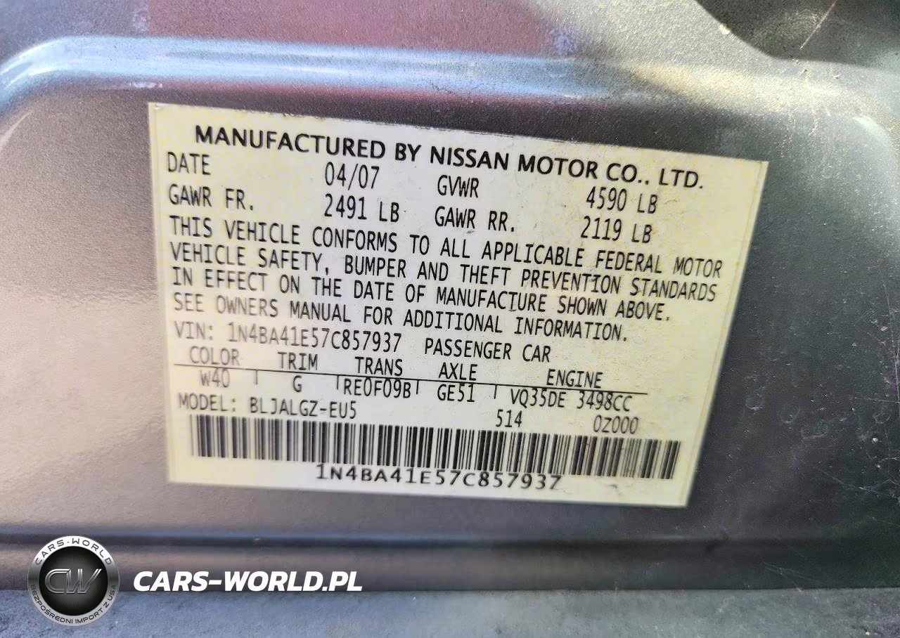 2007 Nissan Maxima 3.5 Se VIN:1N4BA41E57C857937 - 12