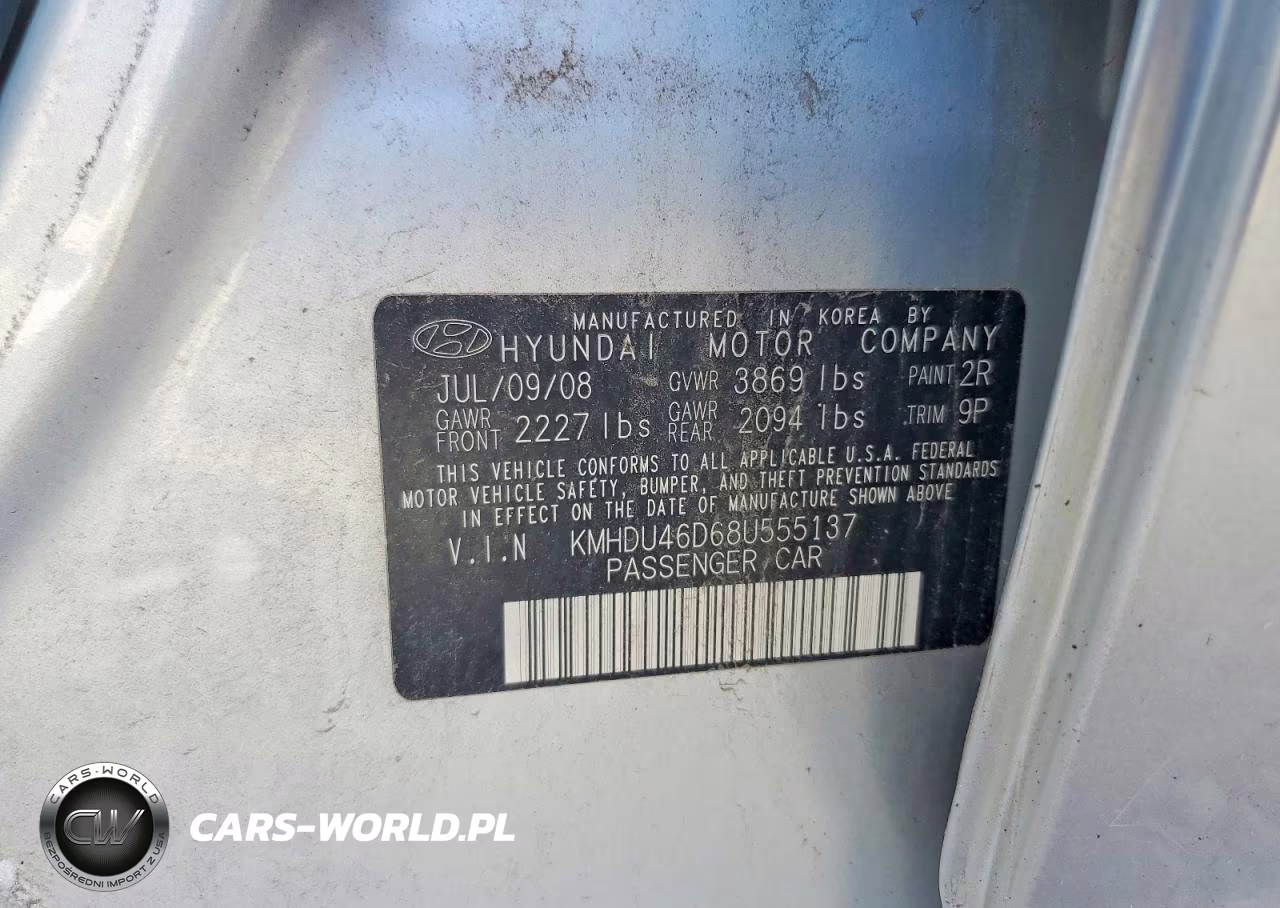 2008 Hyundai Elantra Gls VIN:KMHDU46D68U555137 - 12