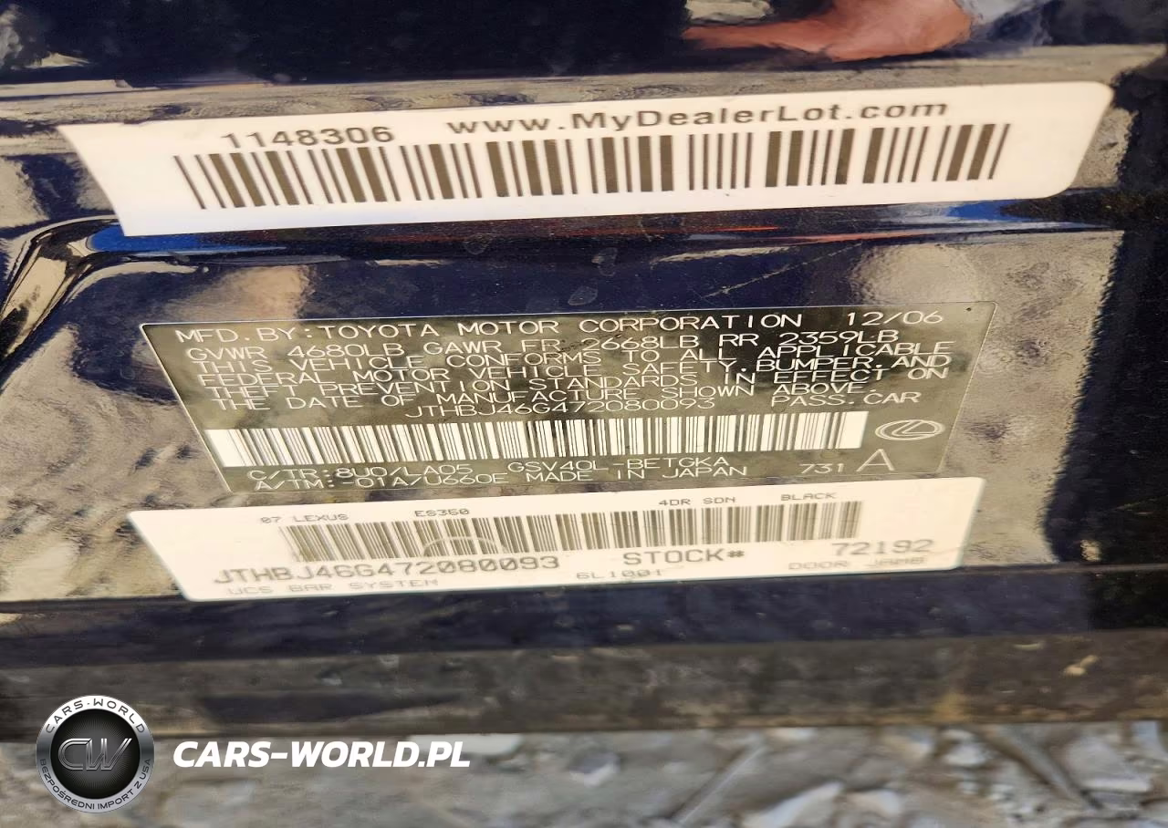 2007 Lexus Es 350 VIN:JTHBJ46G472080093 - 12