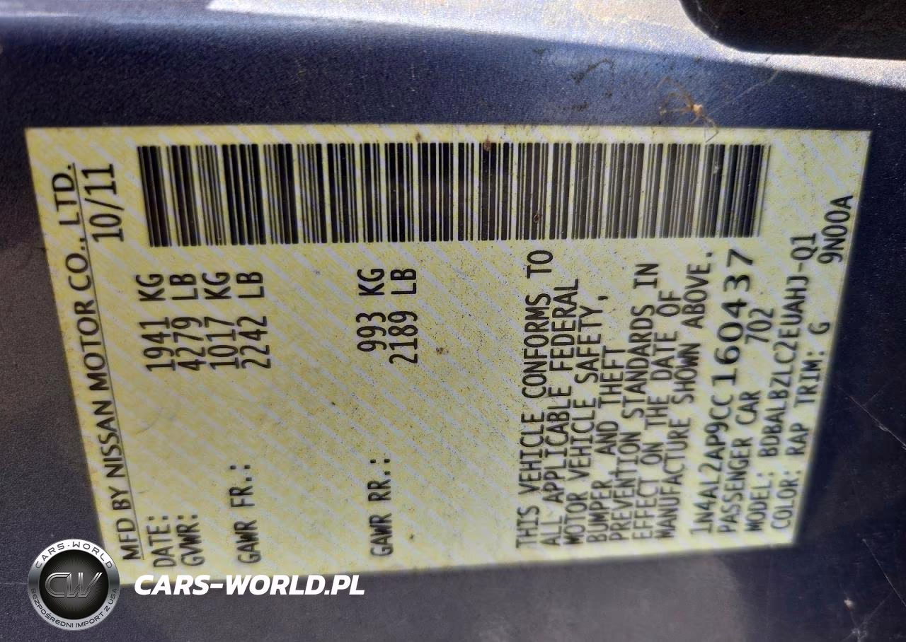 2012 Nissan Altima 2.5 VIN:1N4AL2AP9CC160437 - 12
