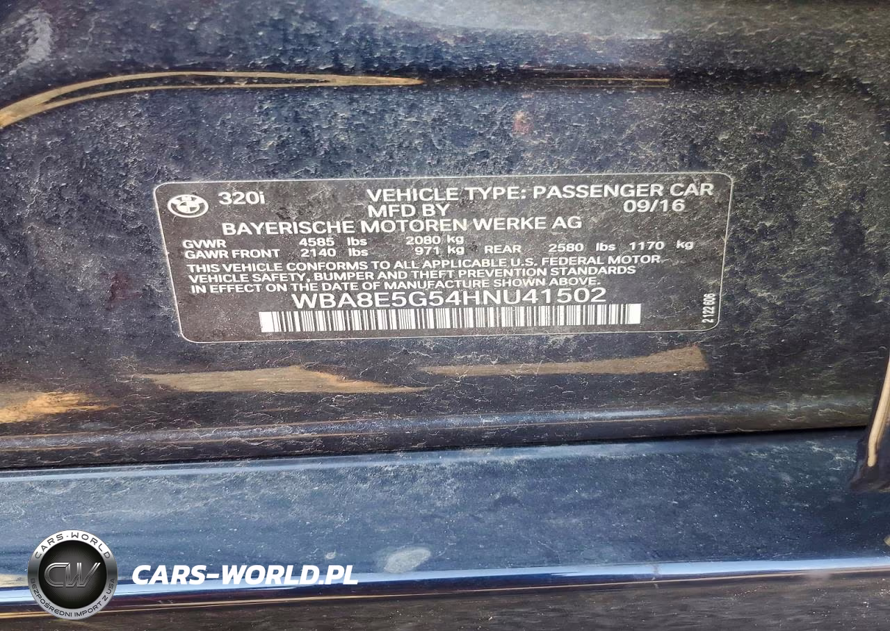 2017 BMW 320 Xi VIN:WBA8E5G54HNU41502 - 12