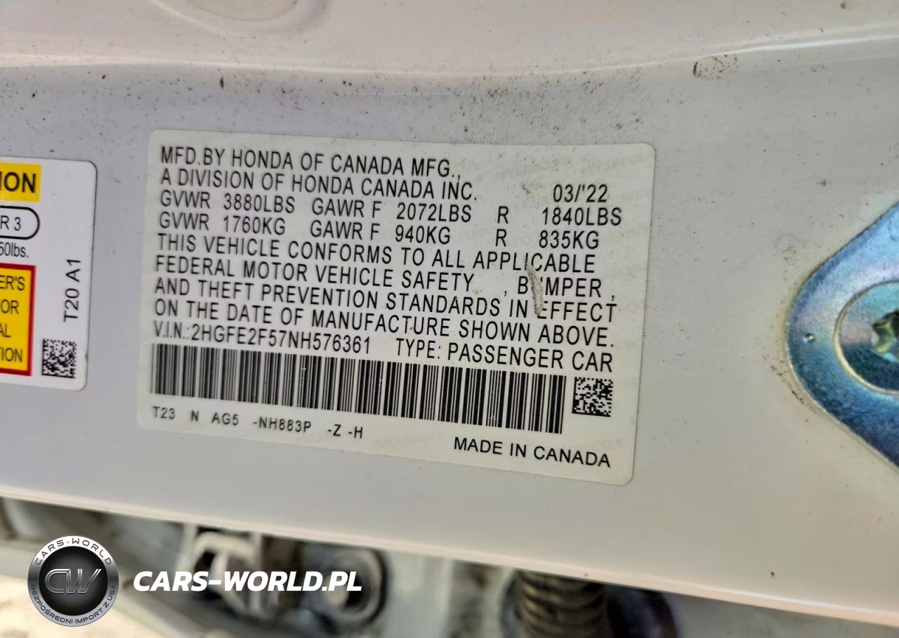 2022 Honda Civic Sport VIN:2HGFE2F57NH576361 - 13