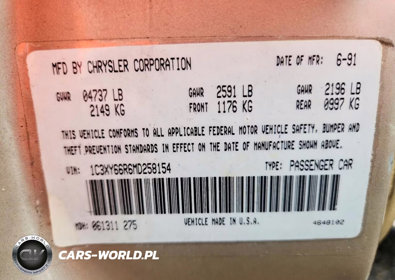 1991 Chrysler New Yorker Fifth Avenue VIN:1C3XY66R6MD258154 - 12