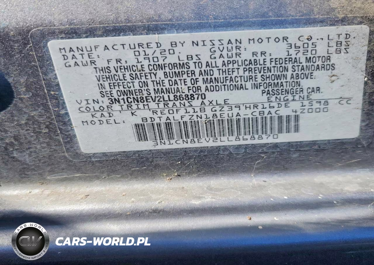 2020 Nissan Versa Sv VIN:3N1CN8EV2LL868870 - 12