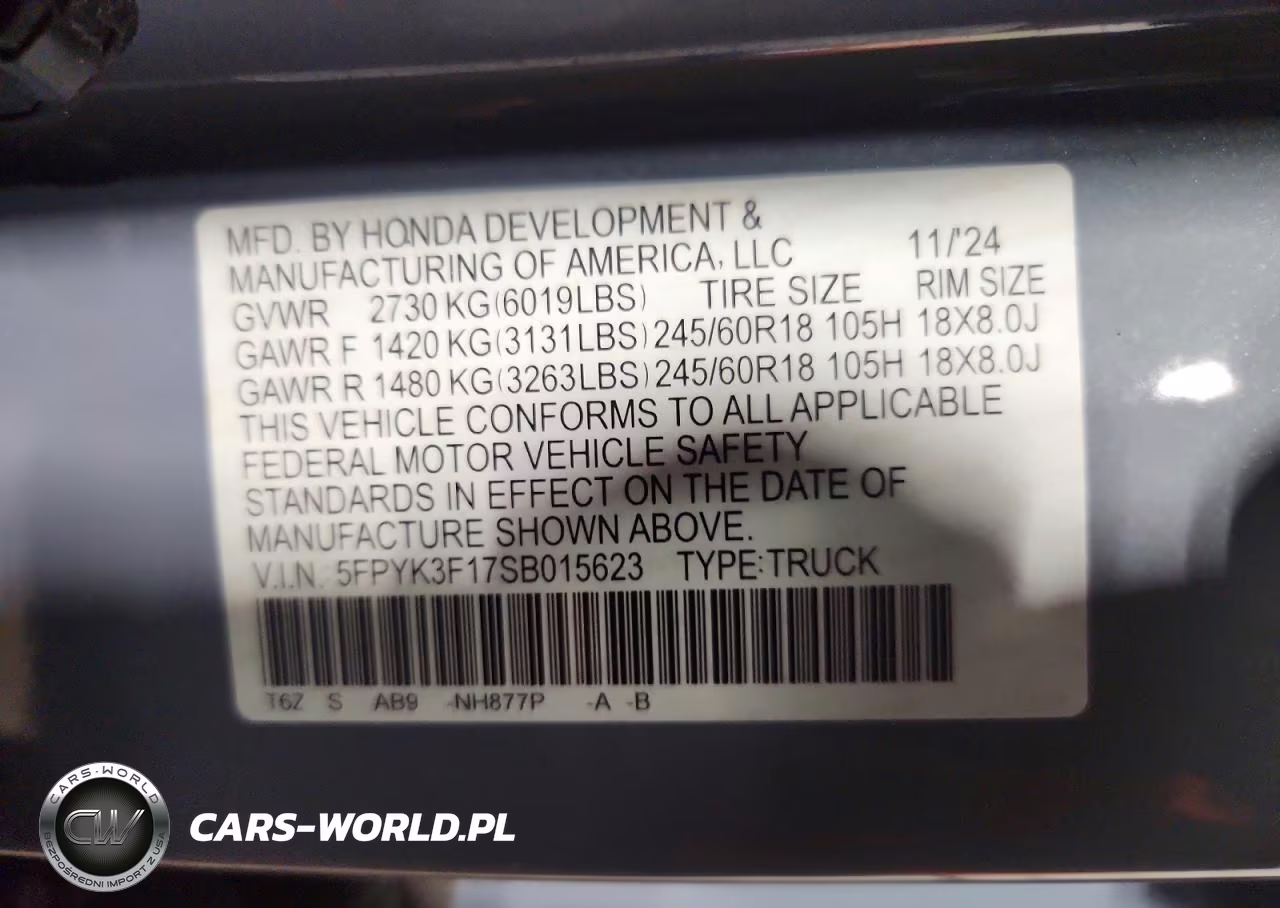2025 Honda Ridgeline Sport VIN:5FPYK3F17SB015623 - 12