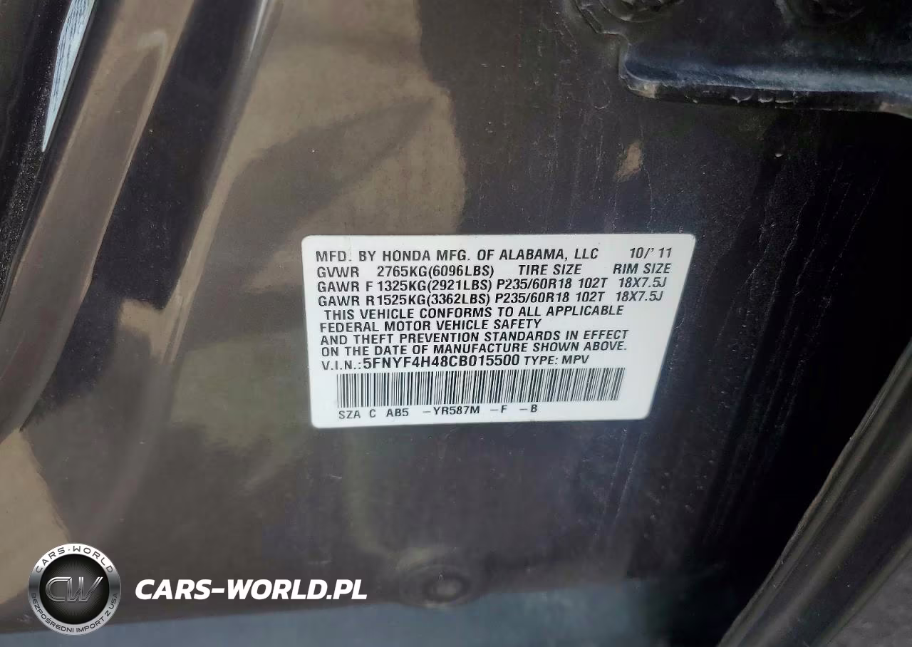 2012 Honda Pilot Ex VIN:5FNYF4H48CB015500 - 13