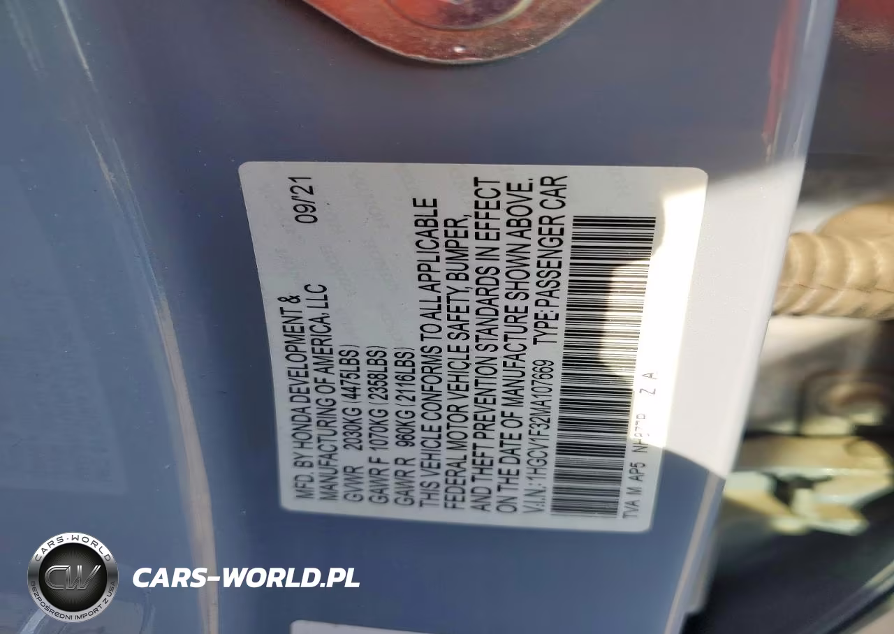 2021 Honda Accord Sport VIN:1HGCV1F32MA107669 - 12