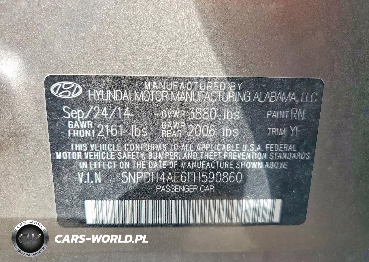 2015 Hyundai Elantra Se VIN:5NPDH4AE6FH590860 - 12