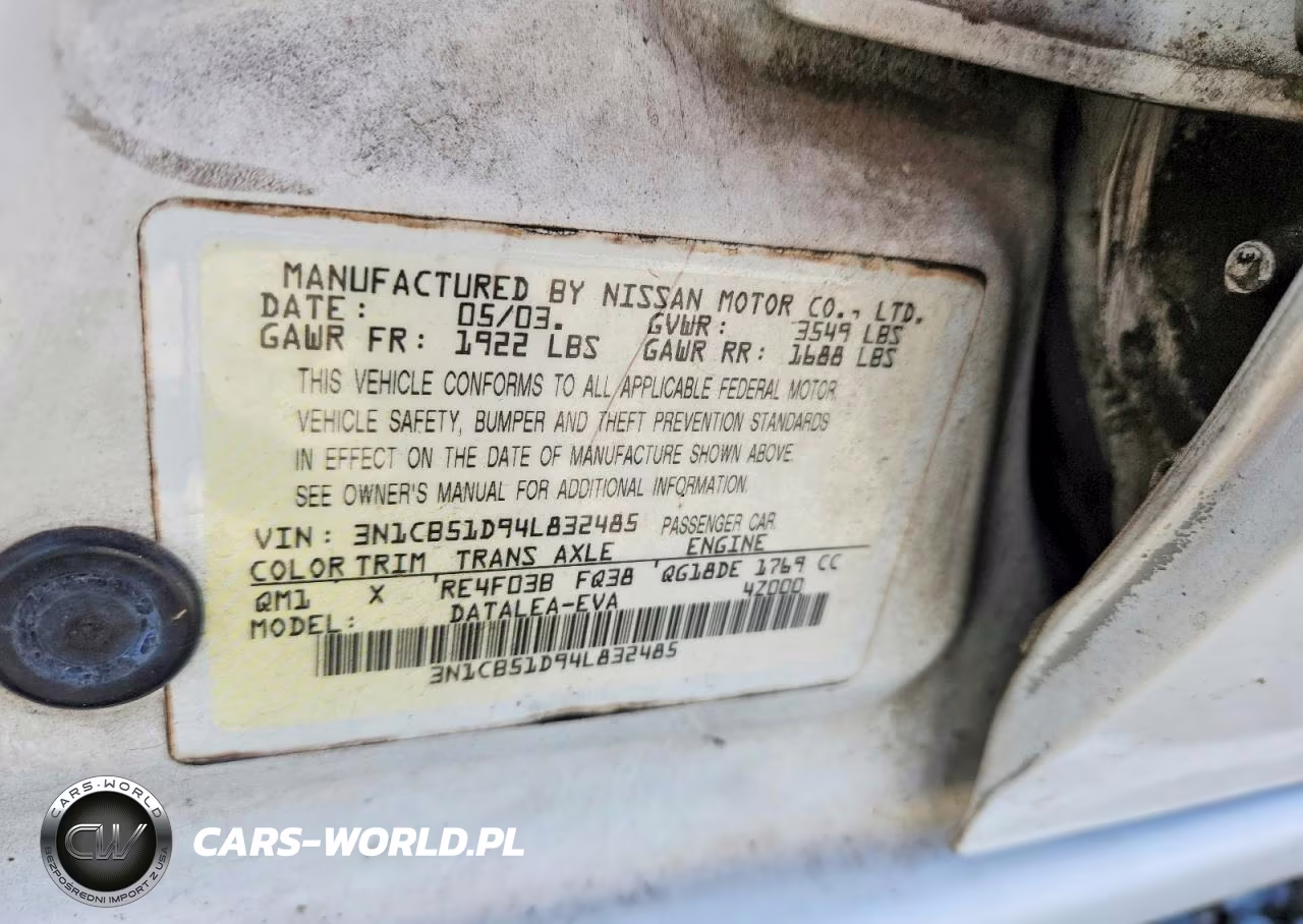 2004 Nissan Sentra 1.8 VIN:3N1CB51D94L832485 - 13