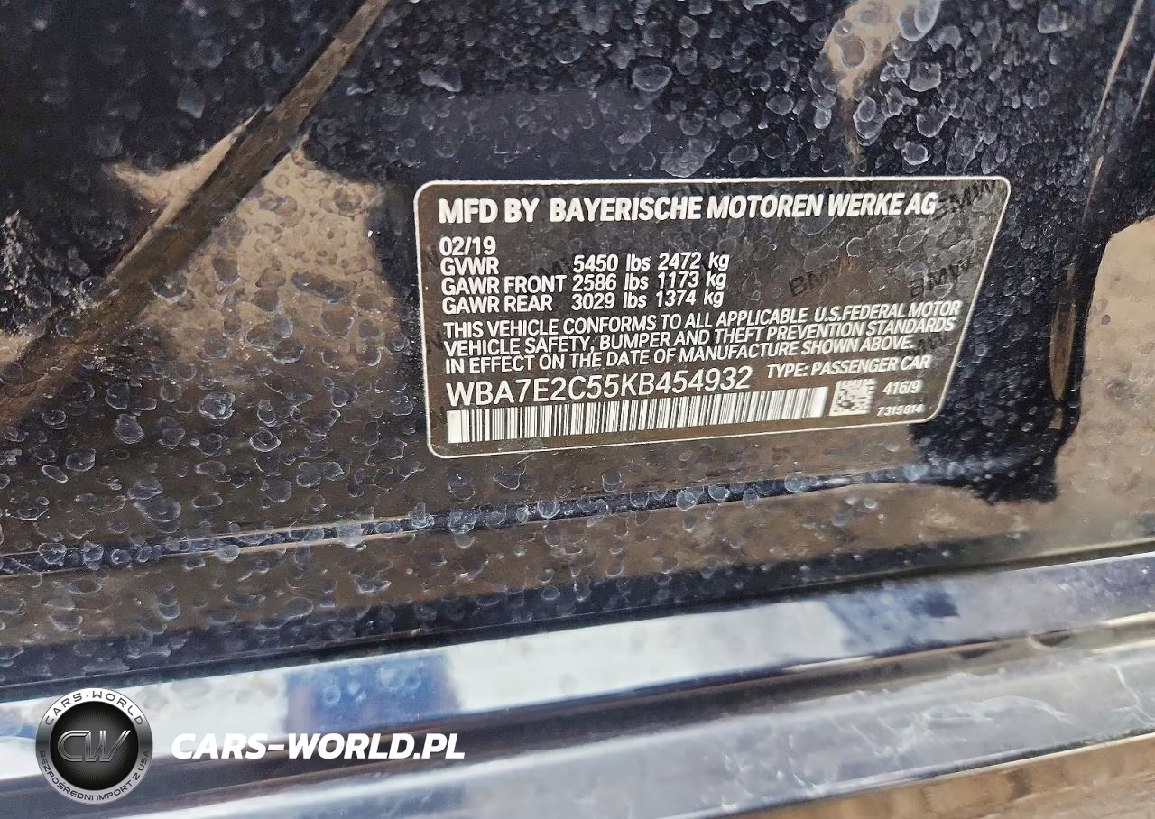 2019 BMW 740 I VIN:WBA7E2C55KB454932 - 12