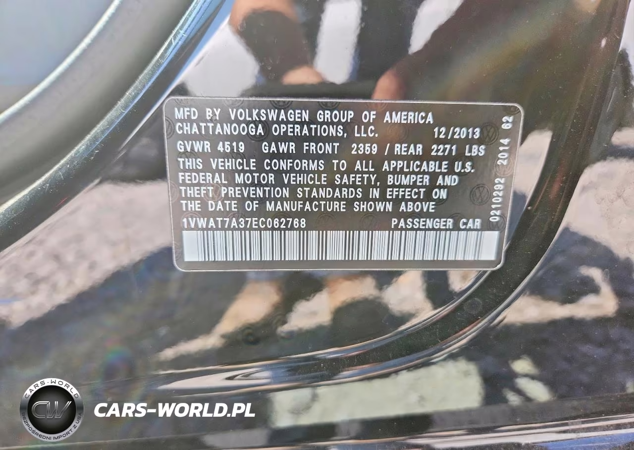 VOLKSWAGEN PASSAT S VIN:1VWAT7A37EC062768 - 12