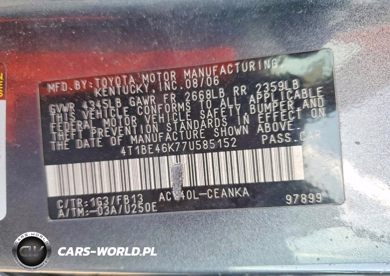 2007 Toyota Camry Le VIN:4T1BE46K77U585152 - 13