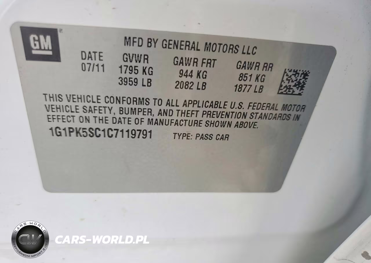 2012 Chevrolet Cruze Eco VIN:1G1PK5SC1C7119791 - 12