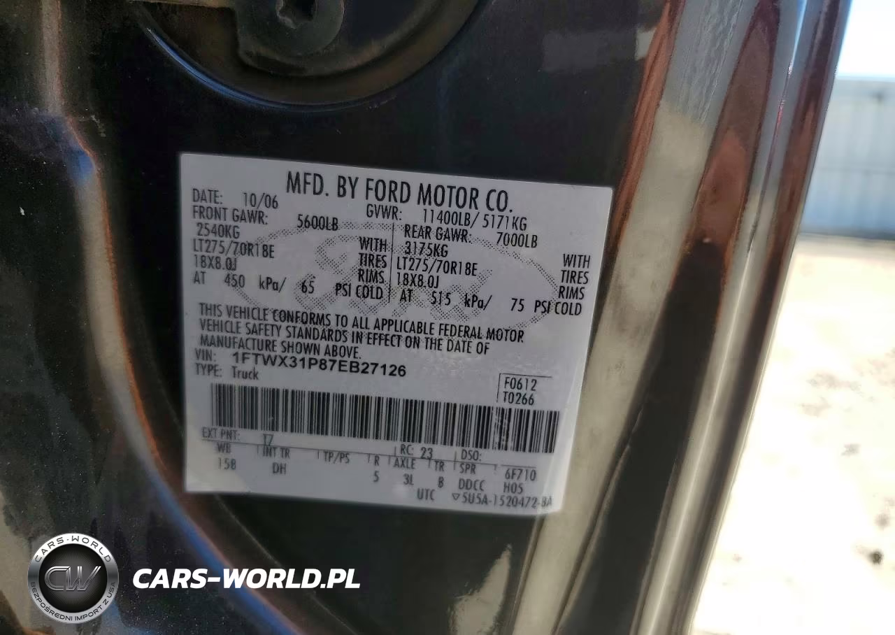 2007 Ford F350 Srw Super Duty VIN:1FTWX31P87EB27126 - 12