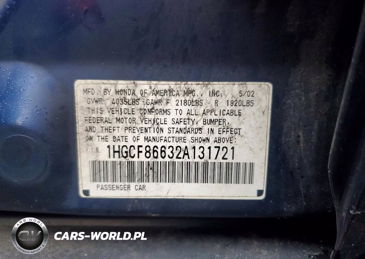 2002 Honda Accord Value VIN:1HGCF86632A131721 - 12