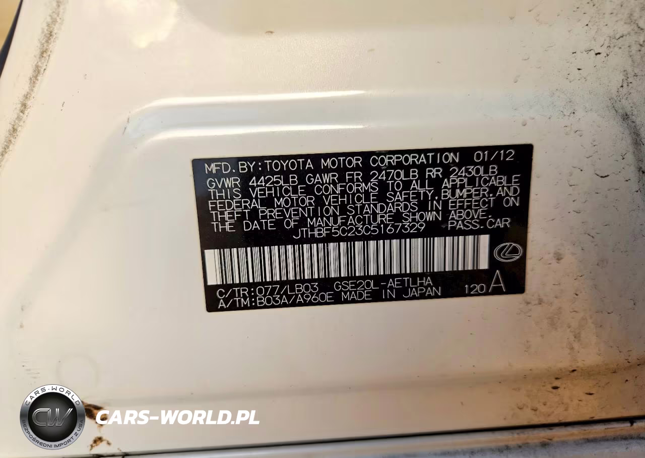 2012 Lexus Is 250 Base VIN:JTHBF5C23C5167329 - 12