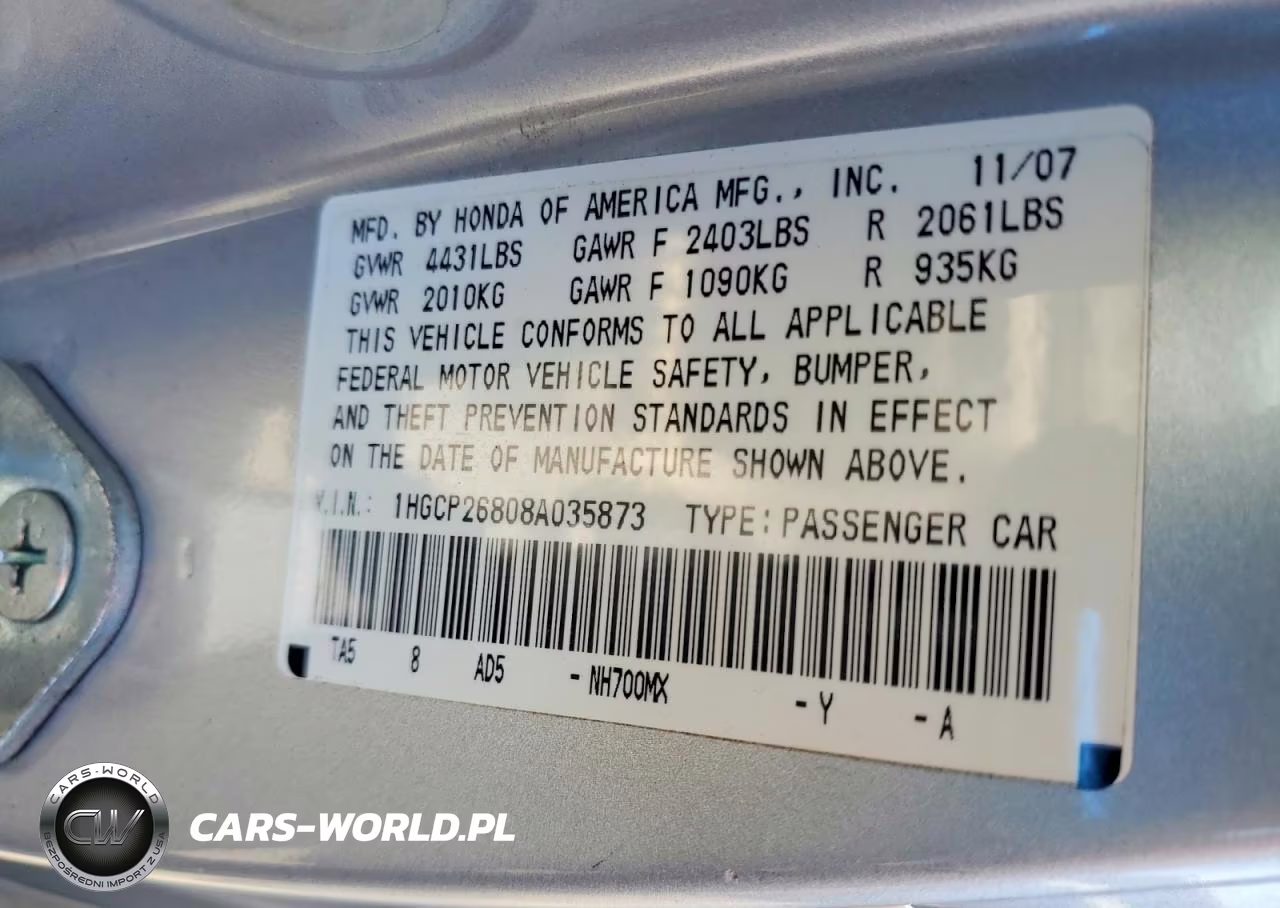 2008 Honda Accord Exl VIN:1HGCP26808A035873 - 12