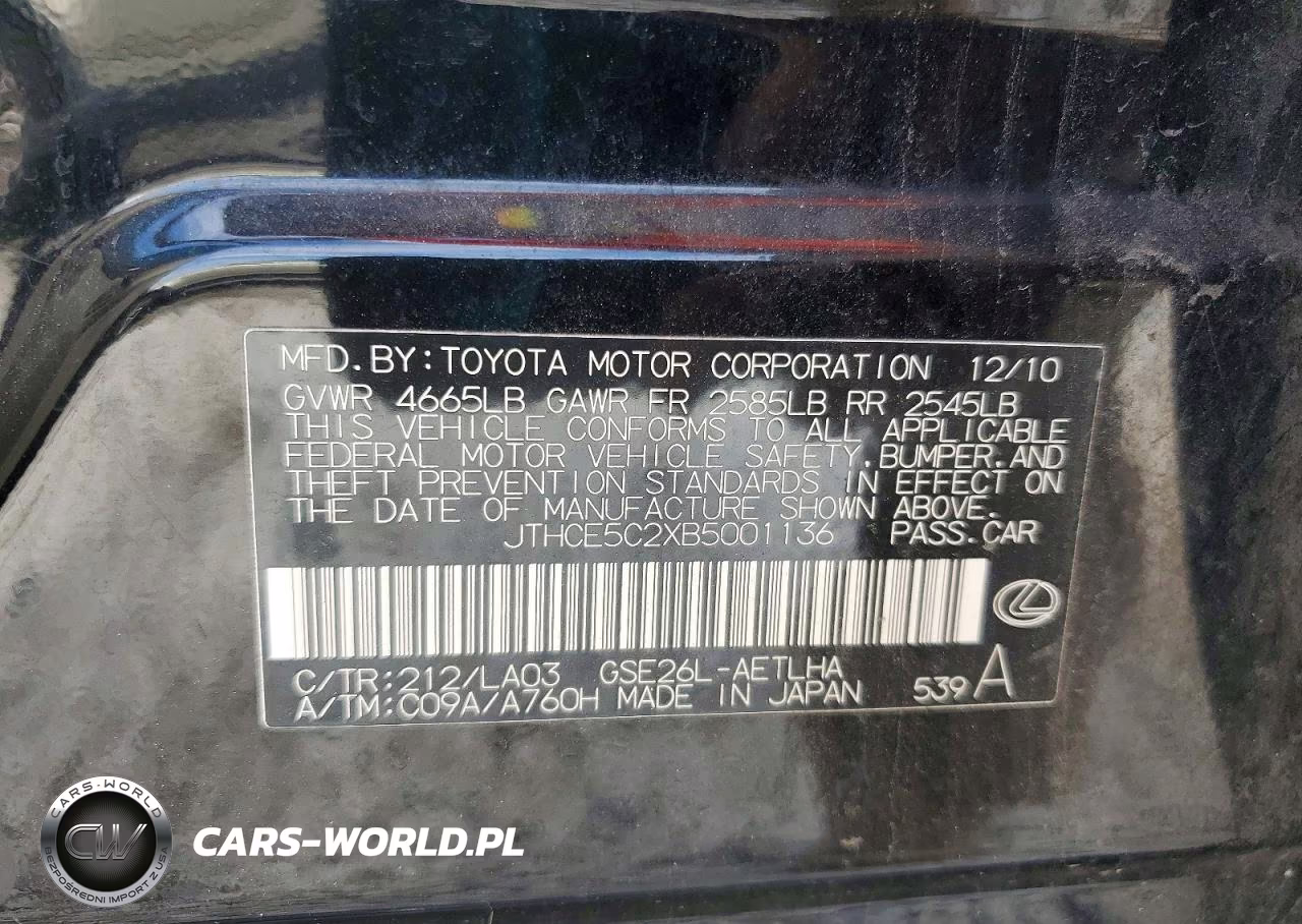 2011 Lexus Is 350 VIN:JTHCE5C2XB5001136 - 12