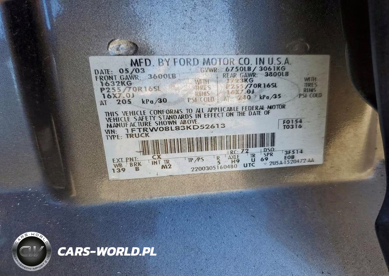 2003 Ford F150 Supercrew VIN:1FTRW08L83KD52613 - 13