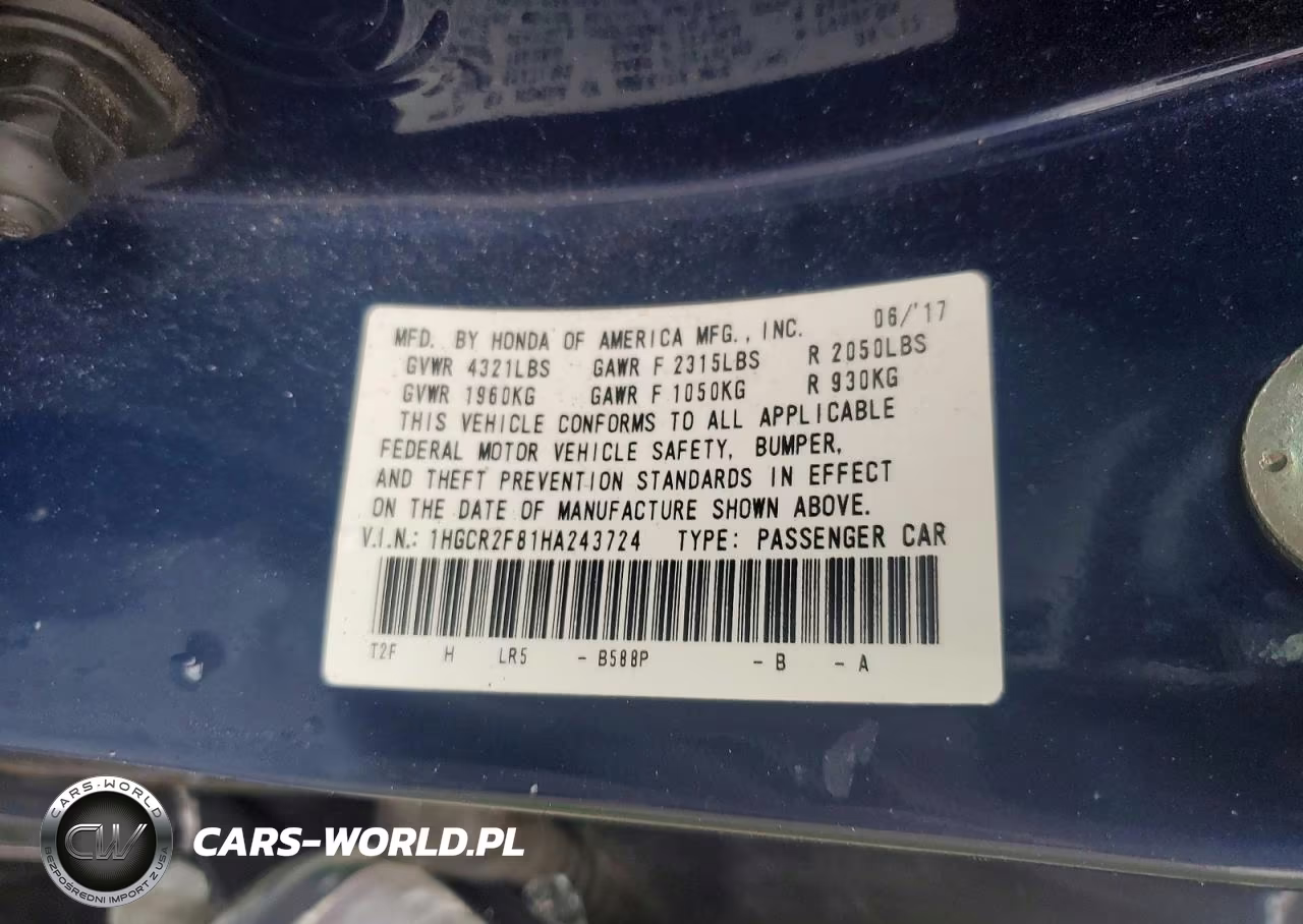 2017 Honda Accord Exl VIN:1HGCR2F81HA243724 - 13