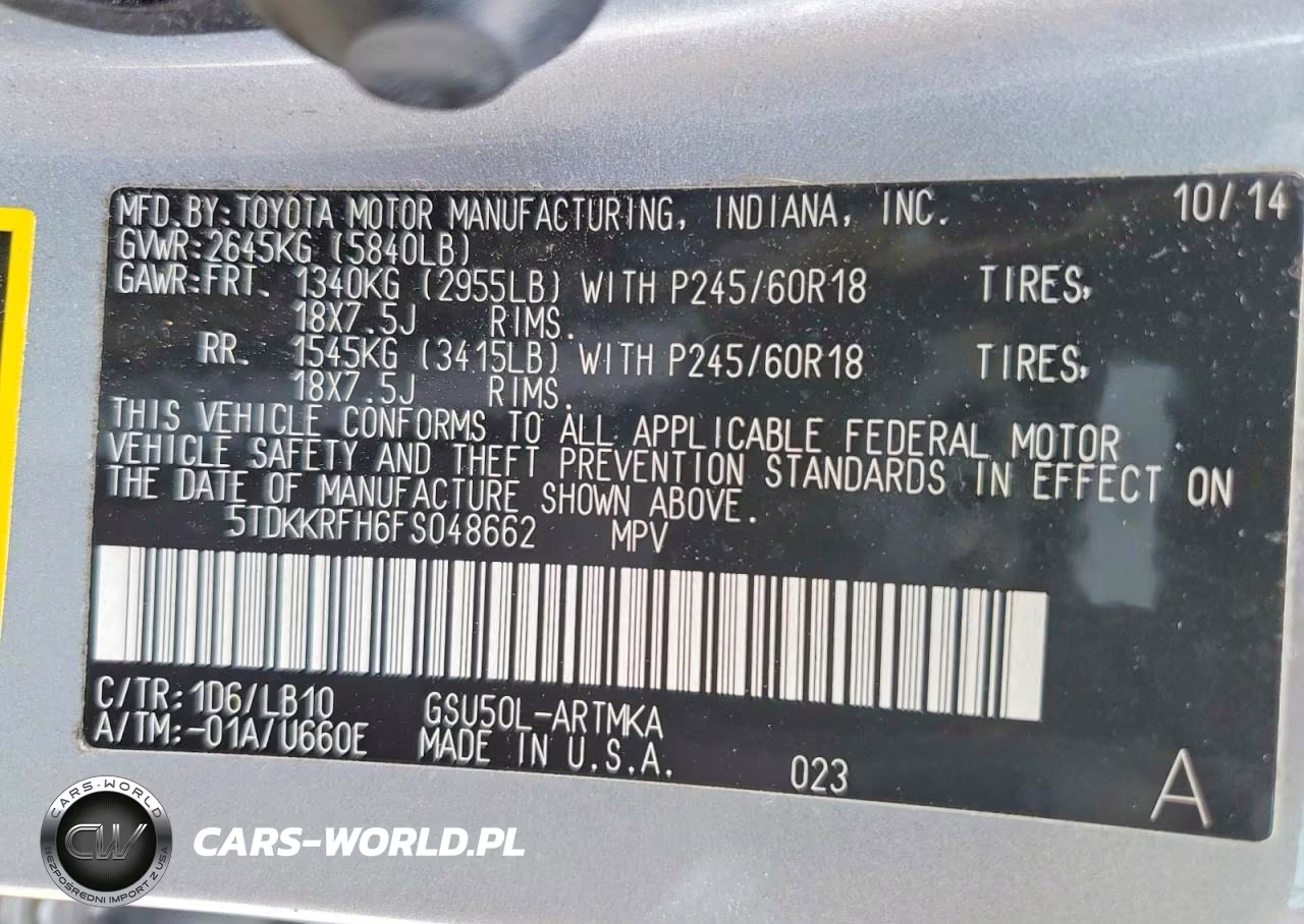 2015 Toyota Highlander Xle VIN:5TDKKRFH6FS048662 - 14