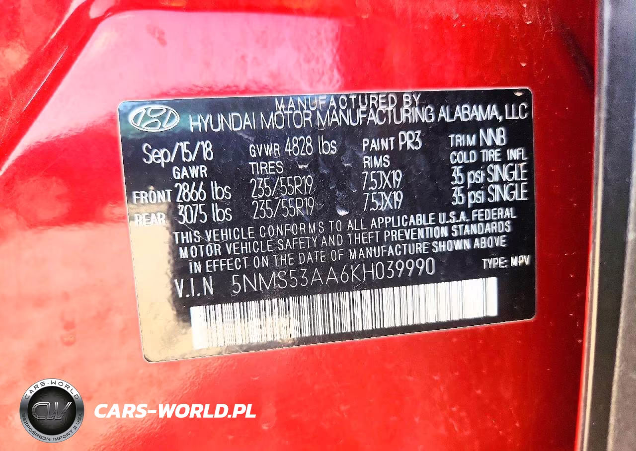 2019 Hyundai Santa Fe Limited 2.0T VIN:5NMS53AA6KH039990 - 12