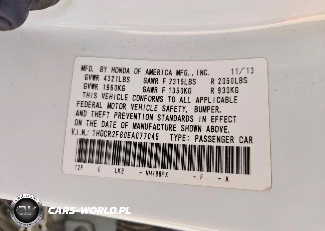 2014 Honda Accord Exl VIN:1HGCR2F80EA077045 - 13