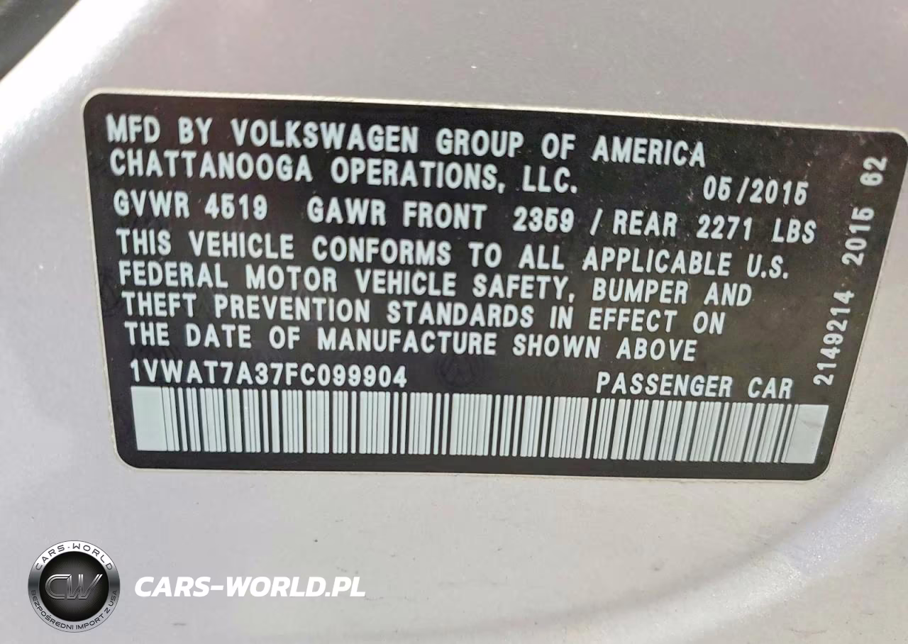 2015 Volkswagen Passat S VIN:1VWAT7A37FC099904 - 12
