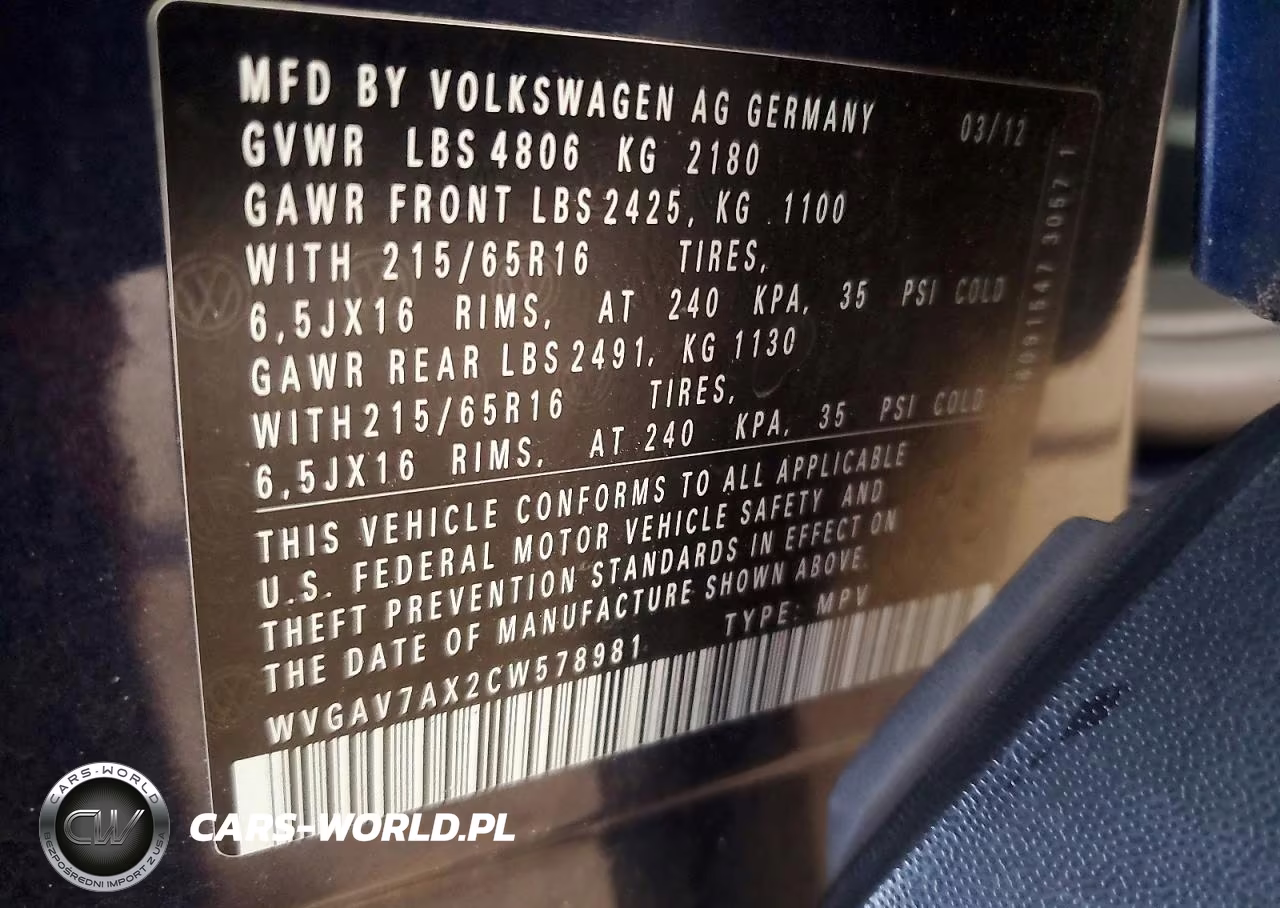 2012 Volkswagen Tiguan S VIN:WVGAV7AX2CW578981 - 12