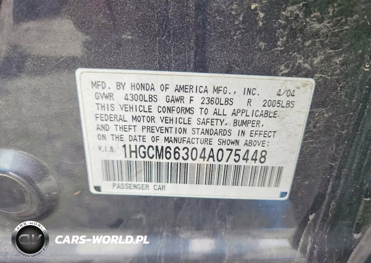 2004 Honda Accord Lx VIN:1HGCM66304A075448 - 13