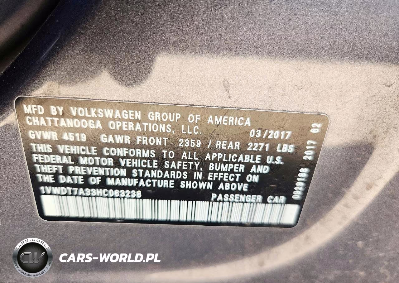 2017 Volkswagen Passat R-Line VIN:1VWDT7A33HC063238 - 13