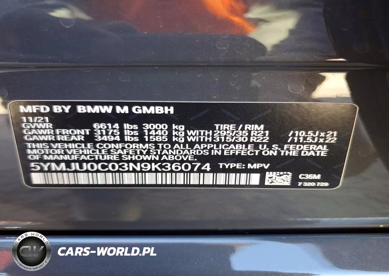 2022 BMW X5 M VIN:5YMJU0C03N9K36074 - 14
