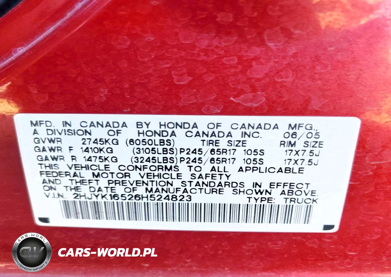 2006 Honda Ridgeline Rtl VIN:2HJYK16526H524823 - 14