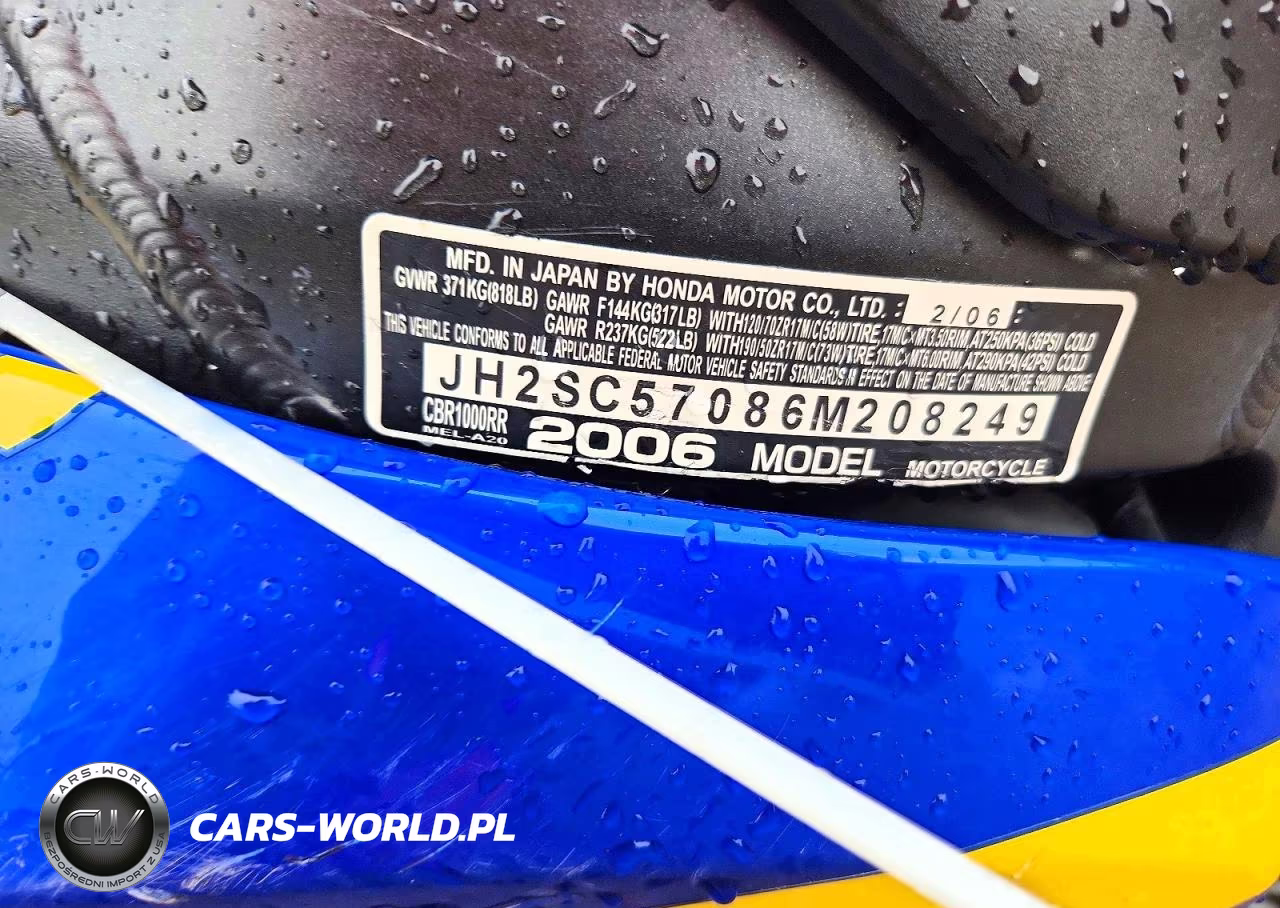 2006 Honda Cbr1000 Rr VIN:JH2SC57086M208249 - 9