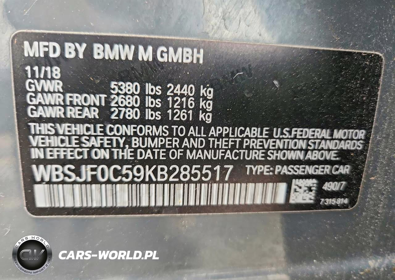 2019 BMW M5  VIN:WBSJF0C59KB285517 - 12