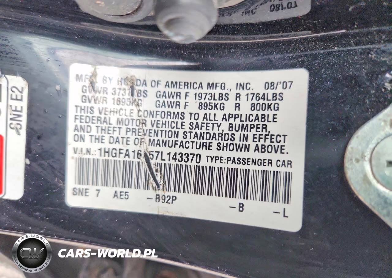 2007 Honda Civic Ex VIN:1HGFA16857L143370 - 12