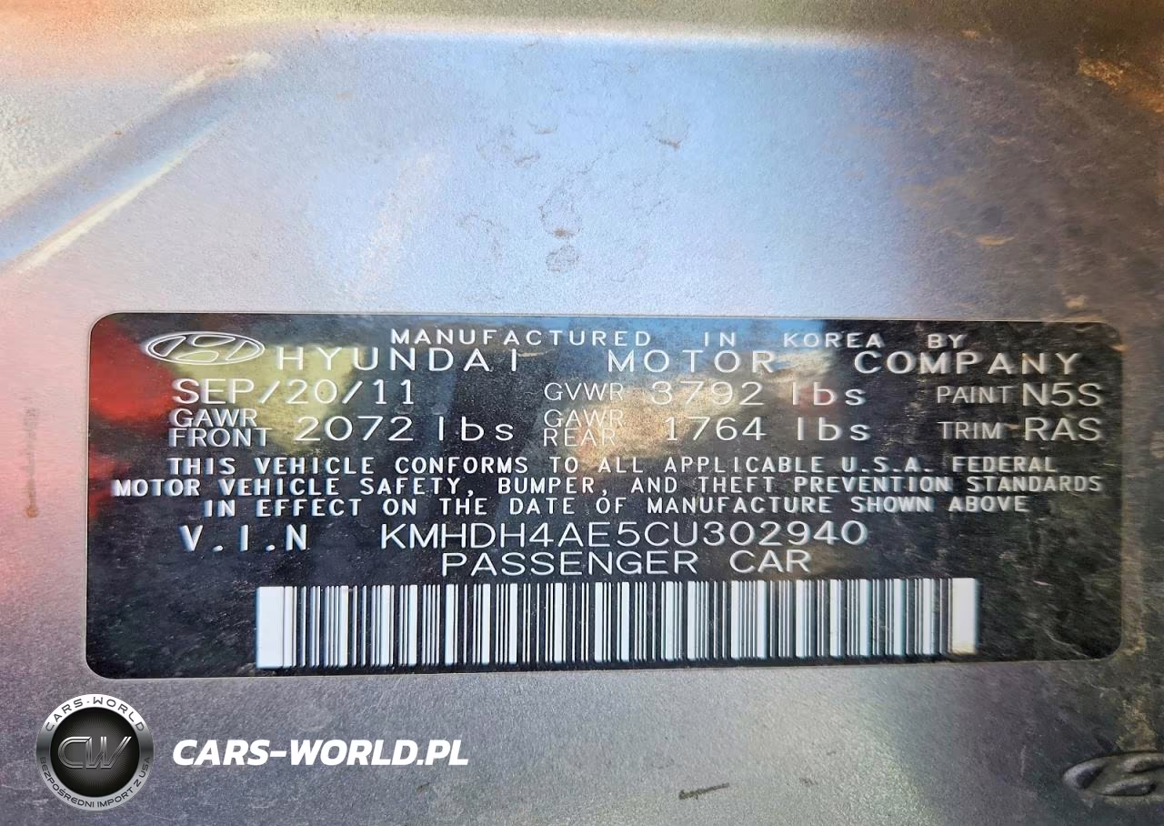 2012 Hyundai Elantra Gls VIN:KMHDH4AE5CU302940 - 13