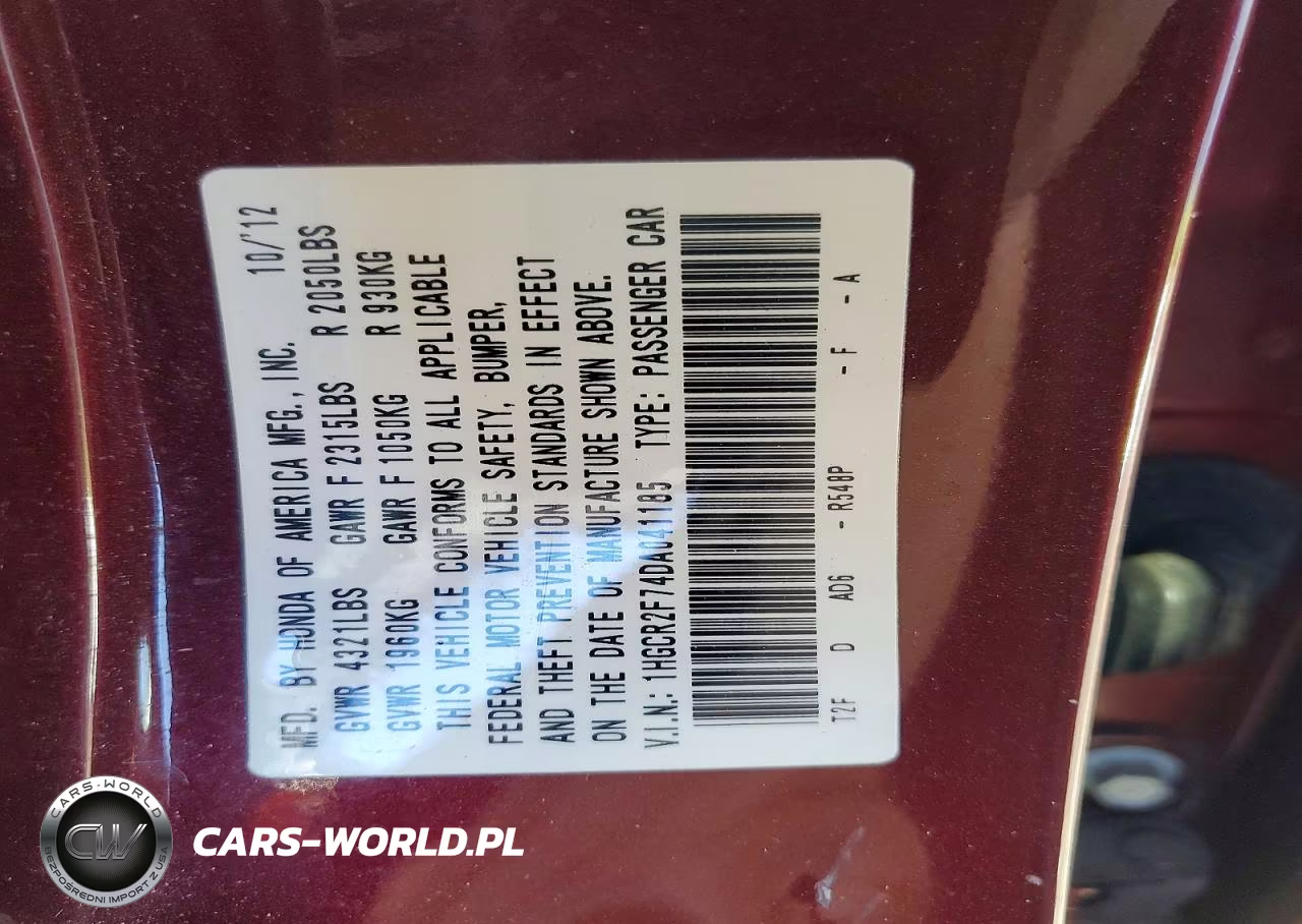 2013 Honda Accord Ex VIN:1HGCR2F74DA041185 - 12