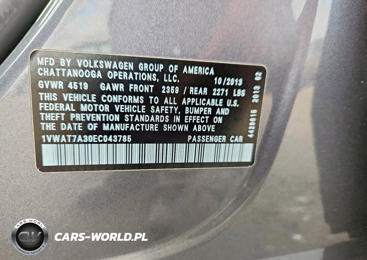 2014 Volkswagen Passat S VIN:1VWAT7A30EC043785 - 12