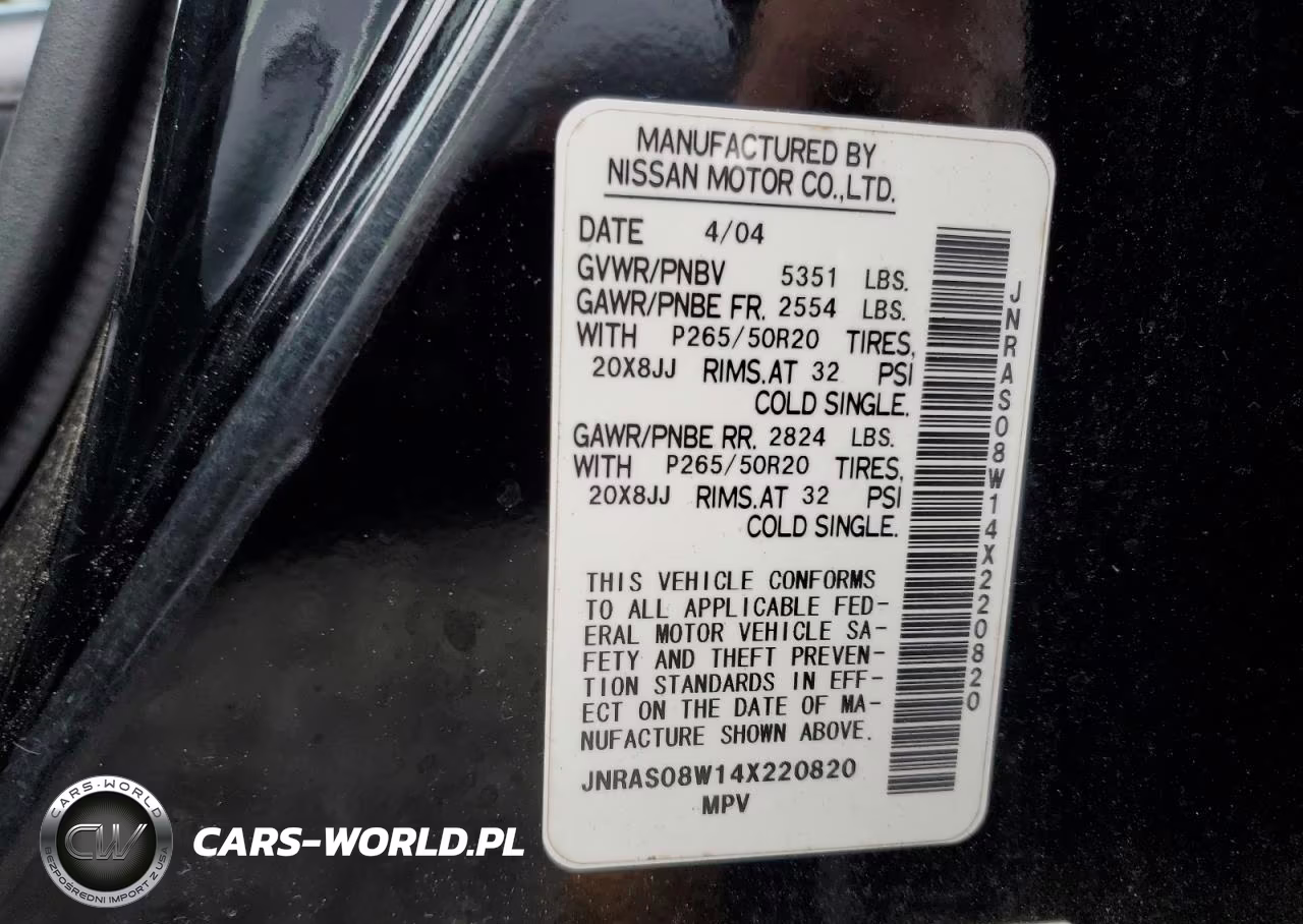 2004 Infiniti Fx35 VIN:JNRAS08W14X220820 - 13