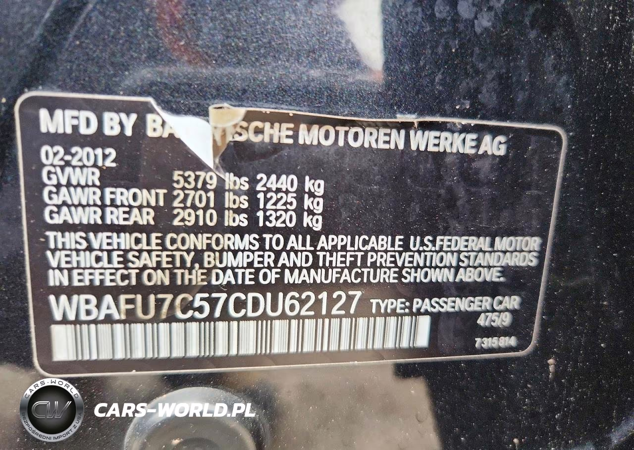 2012 BMW 535 Xi VIN:WBAFU7C57CDU62127 - 12