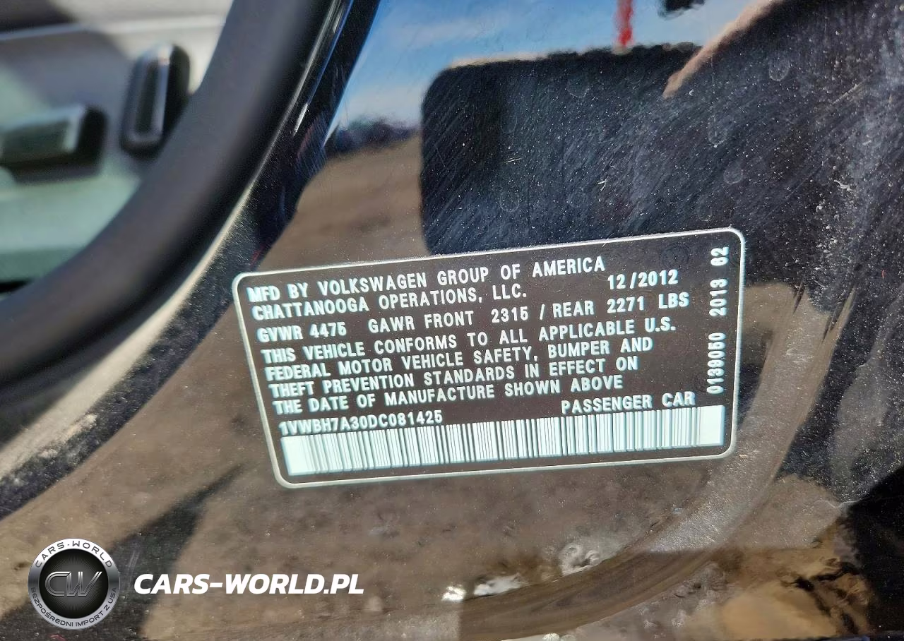 2013 Volkswagen Passat 2.5L Se VIN:1VWBH7A30DC081425 - 12