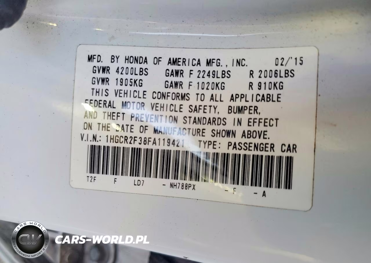 2015 Honda Accord Lx VIN:1HGCR2F38FA119421 - 12