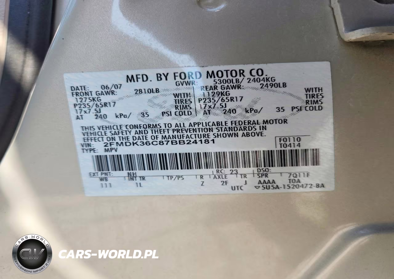2007 Ford Edge Se VIN:2FMDK36C87BB24181 - 13