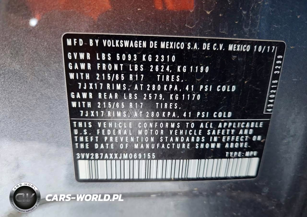 2018 Volkswagen Tiguan Se VIN:3VV2B7AXXJM069155 - 13